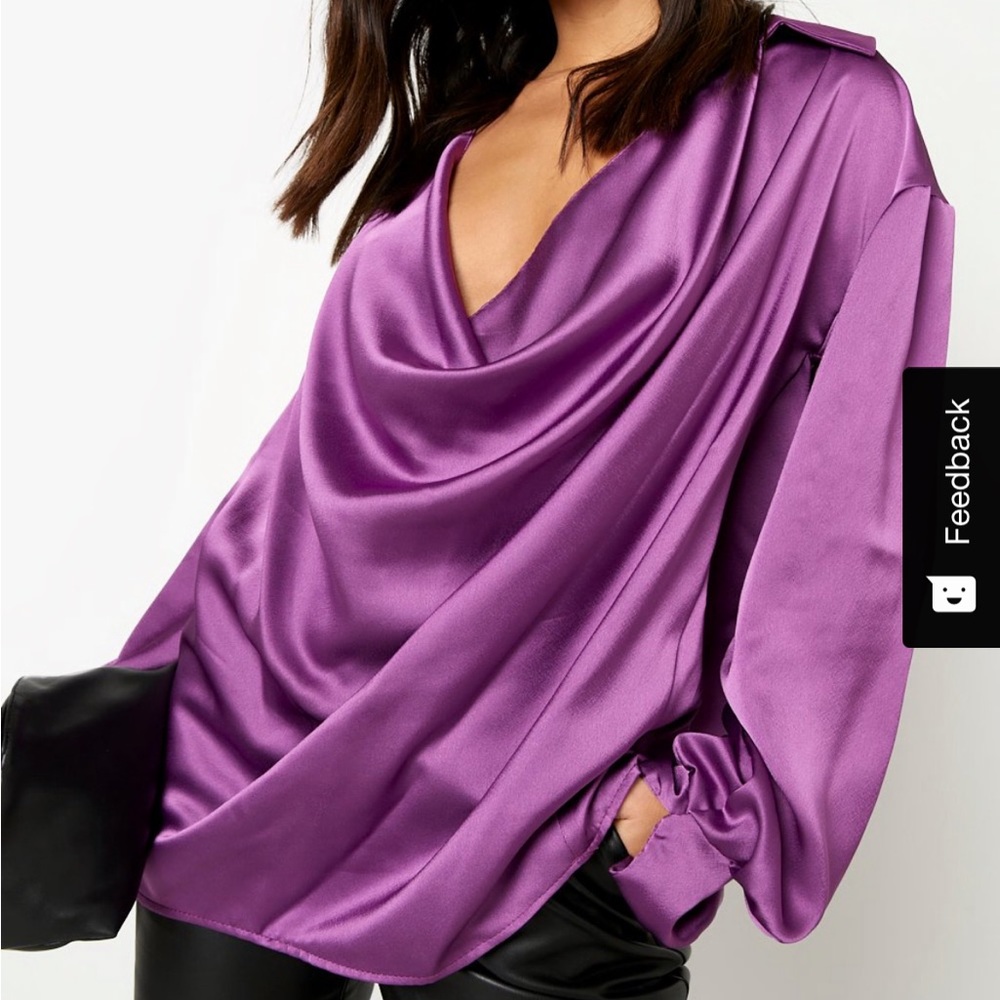 Boohoo oversized satin cowl neck cuff shirt